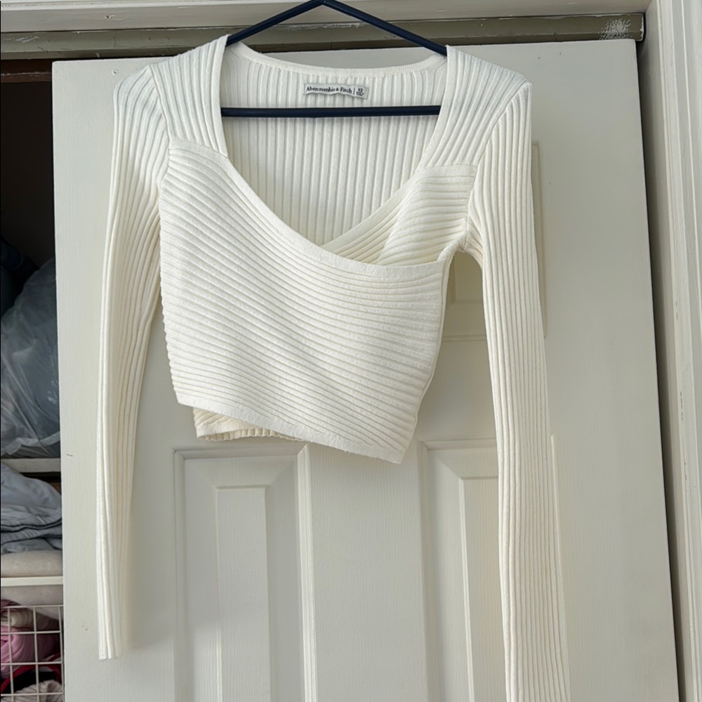 Abercrombie Cream Ribbed Asymmetrical Crop Top